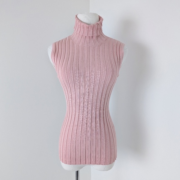 Silk Ribbed Turtleneck Sleeveless Fitted Tight Tank Top Shirt - Picture 12 of 12